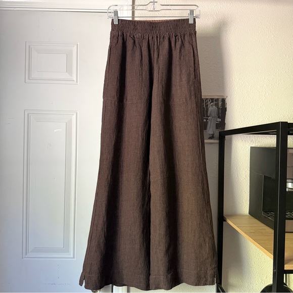 NWT Poetry brown striped linen wide leg elastic waist...